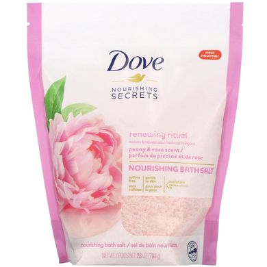 Поживна сіль для ванн, аромат півонії і троянди, Nourishing Secrets, Nourishing Bath Salts, Peony and Rose Scent, Dove, 793 г