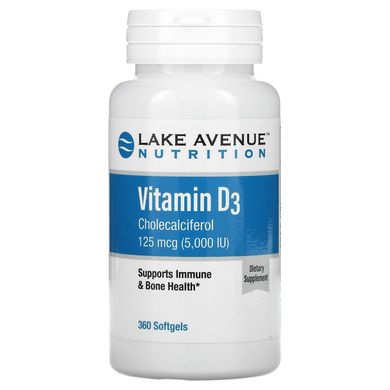 Вітамін Д3, Liposomal Vitamin D3, Lake Avenue Nutrition, 5000 МО, 360 м'яких желатинових капсул