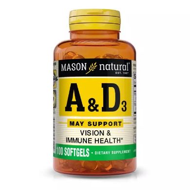 Вітаміни А та D3 Mason Natural (Vitamins A & D3) 100 гелевих капсул