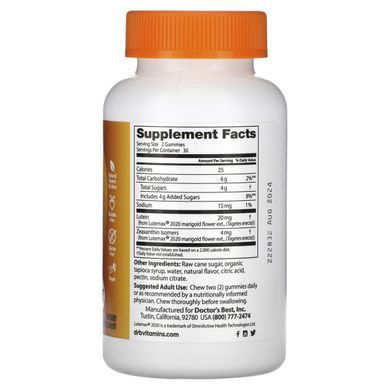 Лютеин и зеаксантин Doctor's Best (Lutein and Zeaxanthin Gummies) 60 таблеток манго купить в Киеве и Украине
