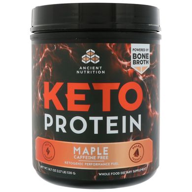 Keto Protein, кетогенная паливо, без кофеїну, кленовий сироп, Dr Axe / Ancient Nutrition, 18,7 унц (530 г)