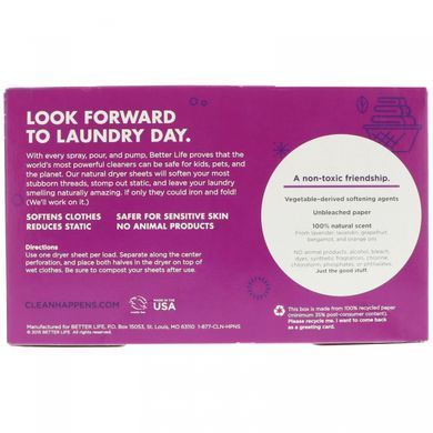 Better Life, Napkins with natural impregnation softener-antistatic, 80 napkins.