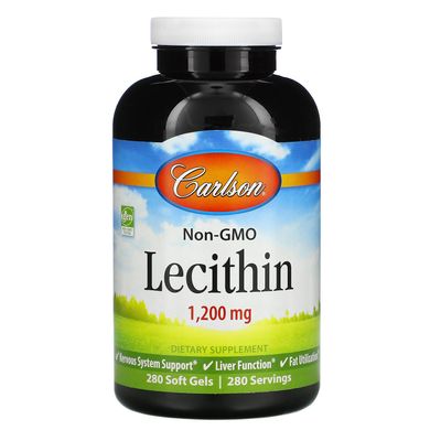 Лецитин, Lecithin, Carlson Labs, 1200 мг, 280 м'яких таблеток