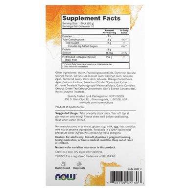 NOW Foods, Solutions, Collagen Jelly Beauty Complex, солодкий апельсин, 10 желе-стіків по 20 г (0,705 унції)