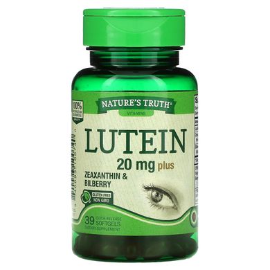 Nature's Truth, Лютеїн плюс зеаксантин та чорниця, 20 мг, 39 м'яких таблеток швидкого вивільнення