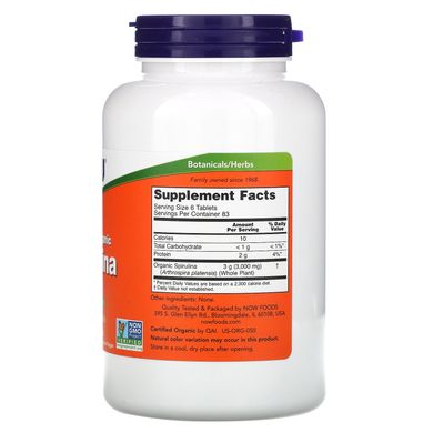 Спіруліна Now Foods (Certified Organic Spirulina) 500 мг 500 таблеток