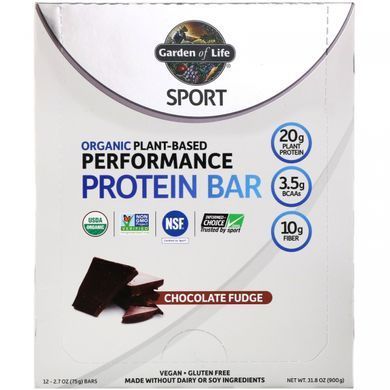 Vegan chocolate fudge protein bars Garden of Life (Protein Bar Sport) 12 pcs. of 75 g