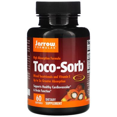 Суміш токотріенолів і вітаміну Е, Toco-Sorb, Supports Healthy Cardiovascular & Brain Function, Jarrow Formulas, 60 капсул