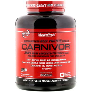 Carnivor, біоінженерних ізолят яловичого протеїну, шоколад, MuscleMeds, 4,5 фунта (2,0384 кг)