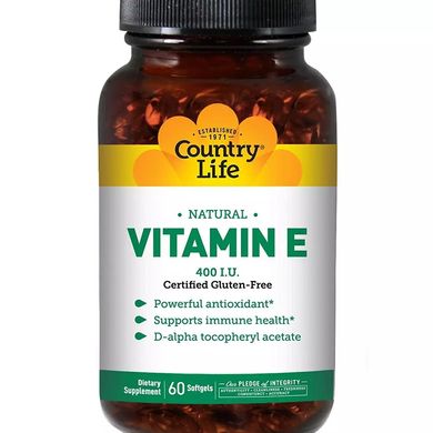 Витамин E Country Life (Vitamin E) 400 МЕ 60 гелевых капсул купить в Киеве и Украине