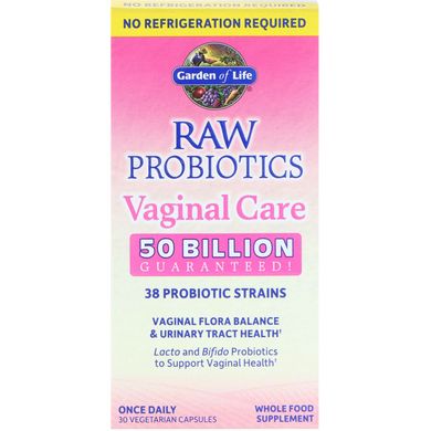 Garden of Life, Сирий пробіотик вагінальний догляд, Raw Probiotics Vaginal Care, Garden of Life, 30 вегетаріанських капсул