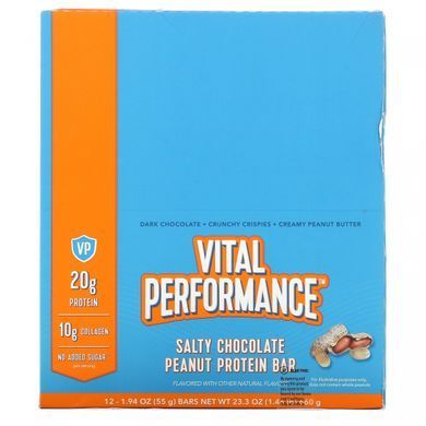 Vital Proteins, Протеиновый батончик Vital Performance, протеин из соленого шоколада и арахиса, 12 батончиков, по 1,94 унции (55 г) каждый купить в Киеве и Украине
