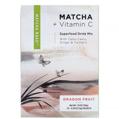 матча + вітамін С, суміш для приготування напою з суперпродуктів зі смаком пітаї, Matcha Road, 10 пакетиків по 5 г (0,18 унції)