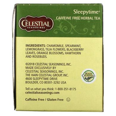 Трав'яний чай «Час для сну», Без кофеїну, Celestial Seasonings, 20 чайних пакетиків