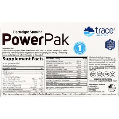 Електроліти Trace Minerals Research (Electrolyte Stamina Power Pak) 30 пакетиків зі смаком винограду