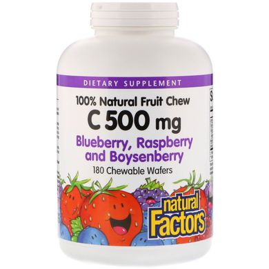 Вітамін С жувальний чорниця малина Natural Factors (Vitamin C) 500 мг 180 цукерок