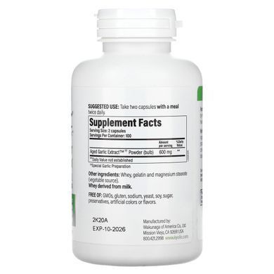 Aged Garlic Extract, cardiovascular system, formula 100, Kyolic, 200 capsules.