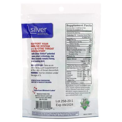 Silver Biotics, серебряные пастилки60 частей на млн SilverSol, мощная манука и мята, American Biotech Labs, 21 пастилок купить в Киеве и Украине