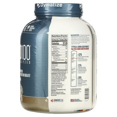 ISO100 hydrolyzed, 100% whey protein isolate, cookies and cream, Dymatize Nutrition, 2.3 kg