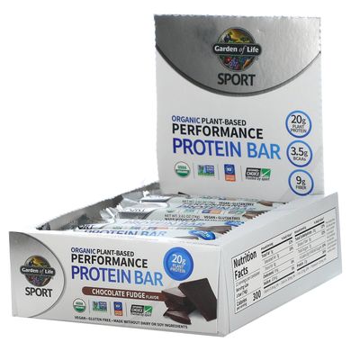 Батончики з рослинним білком шоколадна помадка для веганів Garden of Life (Protein Bar Sport) 12 шт. по 75 г