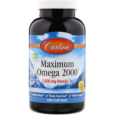 Максимальна Омега Carlson Labs (Maximum Omega) 2000 мг 180 капсул зі смаком лимона