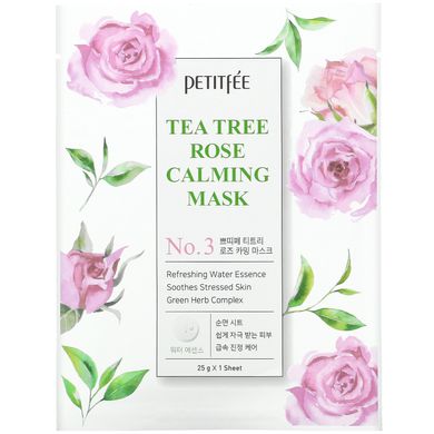 Petitfee, Заспокійлива косметична маска з чайним деревом та трояндою, № 3, 10 листів, 25 г кожен