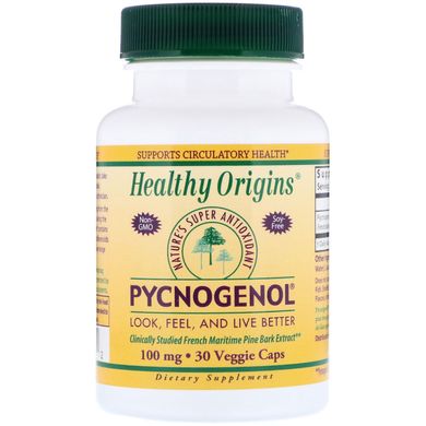 Пікногенол, Pycnogenol, Healthy Origins, 100 мг, 30 вегетаріанських капсул