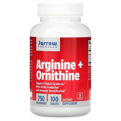 Аргінін + орнітин, Jarrow Formulas, 750 мг, 100 швидкорозчинних таблеток