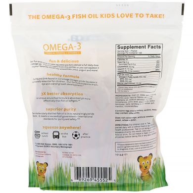 Омега-3, тропічний апельсин + вітамін Д для дітей, Omega-3 Kids Tropical + D, Coromega, 120 пакетиків
