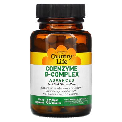 Коферментний комплекс вітамінів групи B, покращена формула, Country Life, 60 рослинних капсул