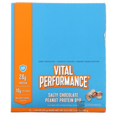 Vital Proteins, Протеиновый батончик Vital Performance, протеин из соленого шоколада и арахиса, 12 батончиков, по 1,94 унции (55 г) каждый купить в Киеве и Украине