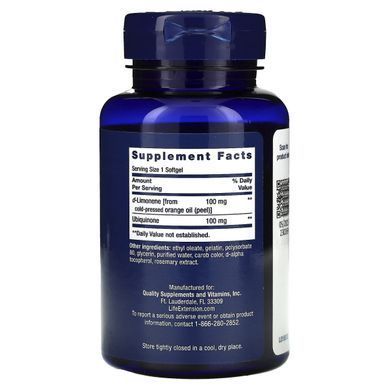 Убихинон Ку10 с d-лимоненом Life Extension (Super-Absorbable CoQ10 with d-Limonene) 100 мг 60 капсул купить в Киеве и Украине