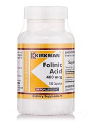 Фолінова кислота 400 мкг-гіпоалергенна, Folinic Acid 400 mcg -Hypoallergenic, Kirkman labs, 180 капсул
