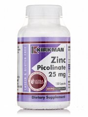 Цинк піколинат 25 мг - гіпоалергенний, Zinc Picolinate 25 mg Hypoallergenic, Kirkman labs, 150 капсул