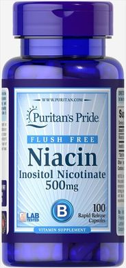 Ніацин, Flush Free Niacin, Puritan's Pride, 500 мг, 100 капсул