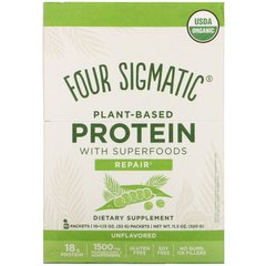Протеїн рослинного походження з суперпродуктом, без ароматизаторів, Plant-Based Protein with Superfoods, Unflavored, Four Sigmatic, 10 пакетів по 1,13 унції (32 г) кожен