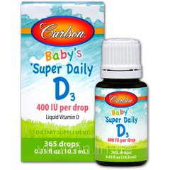 Вітамін Д3, Kid's Super Daily D3, Carlson Labs, для дітей, 400 МО, 10,3 мл