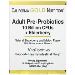 Пребіотики та пробіотики для дорослих 10 млрд. КОЕ + бузина полунично-динний смак California Gold Nutrition (Adult Pre-Probiotics) 30 пакетиків по 15 г