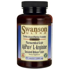 L-Аргінін, AjiPure L-Arginine Sustained-Release Tablet, Swanson, 1000 мг, 90 таблеток