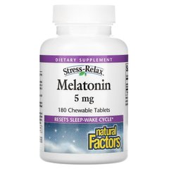 Стрес-розслаблення, мелатонін, Natural Factors, 5 мг, 180 жувальних таблеток