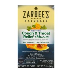 Зниження симптомів хвороби в горлі, при кашлі, відхаркування, вечірній напій, натуральний яблучно-пряний смак, Zarbee's, 6 пакетиків, 3,4 унц (96 г)