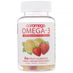 Омега-3, жевательный мармелад для взрослых со вкусом фруктов, апельсин, лимон, клубника, Coromega, 60 фруктовых жевательных таблеток купить в Киеве и Украине