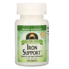 Залізо, Vegan True, Iron Support, Source Naturals, 180 таблеток