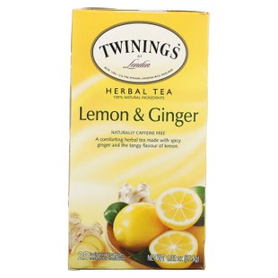 Травяной чай, без кофеина, лимон и имбирь, Twinings, 20 пакетиков, 1,32 унции (37,5 г) купить в Киеве и Украине