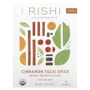 Травʼяний чай Rishi Tea (Herbal Tea) 45 г 15 пакетиків без кофеїну кориця та тюльсі