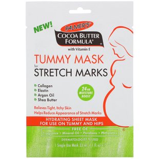 Формула масла какао, Маска для живота от растяжек, Cocoa Butter Formula, Tummy Mask for Stretch Marks, Palmer's, 1 маска одноразового использования, 33 мл купить в Киеве и Украине