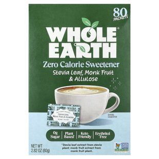 Whole Earth Stevia Leaf Monk Fruit & Allulose Sweetener (80 packets, 80g)