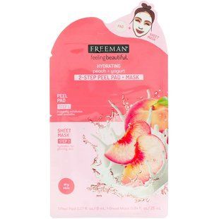 Feeling Beautiful, peeling pads + 2-step procedure mask, moisturizing, peach + yogurt, Freeman Beauty, 1 peeling pad and 1 mask-wipe.