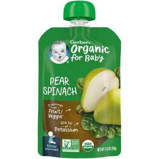 Основное питание, Органическое детское пюре из груши и шпината, Gerber, 3,5 унции (99 г) купить в Киеве и Украине