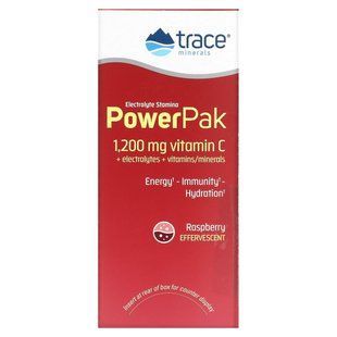 Вітамін C + електроліти + мультивітаміни Trace Minerals (Power Pak Raspberry) Малина 30 саше